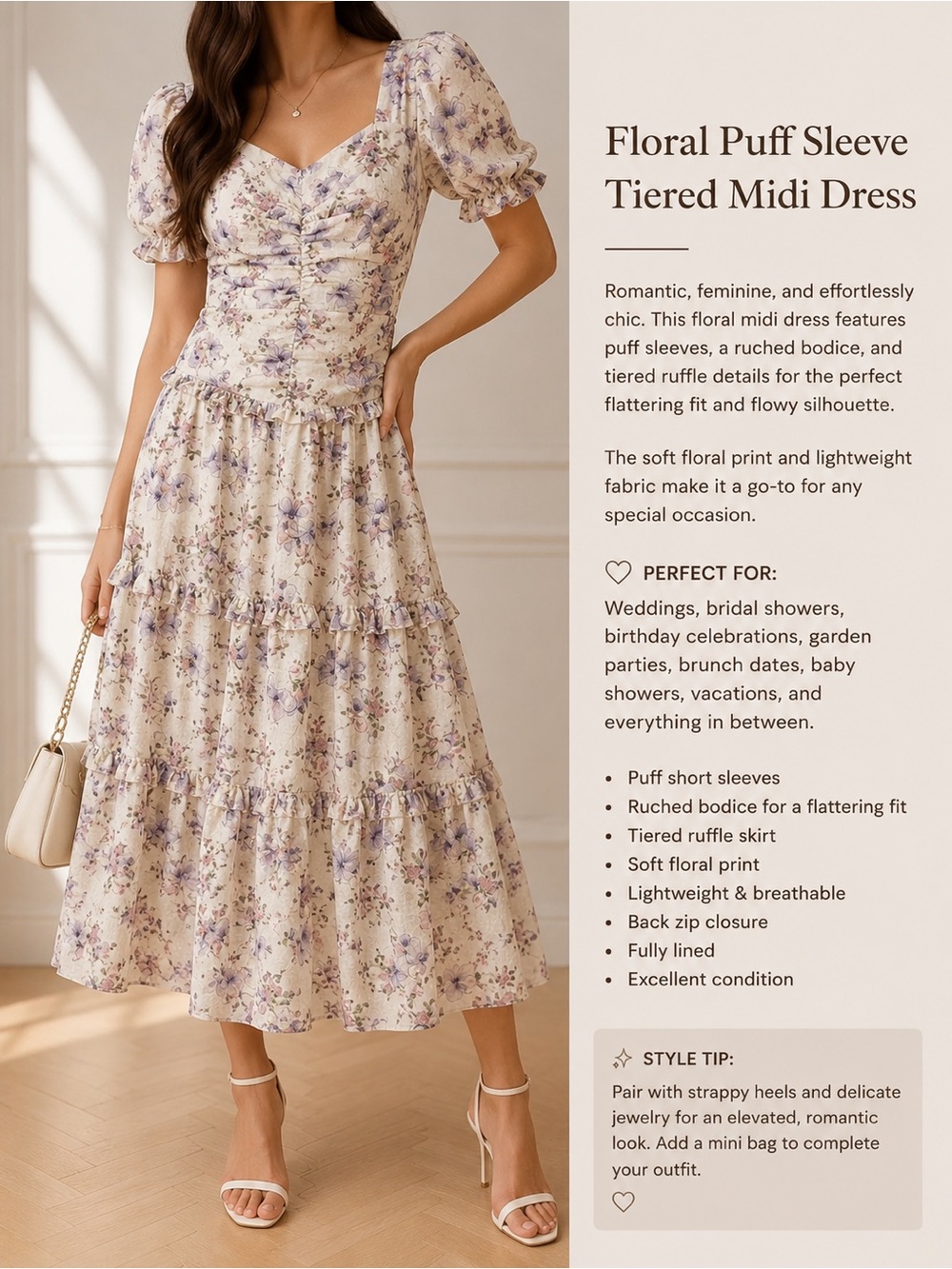 Storia Floral Ruched Midi/Maxi Dress – Size M